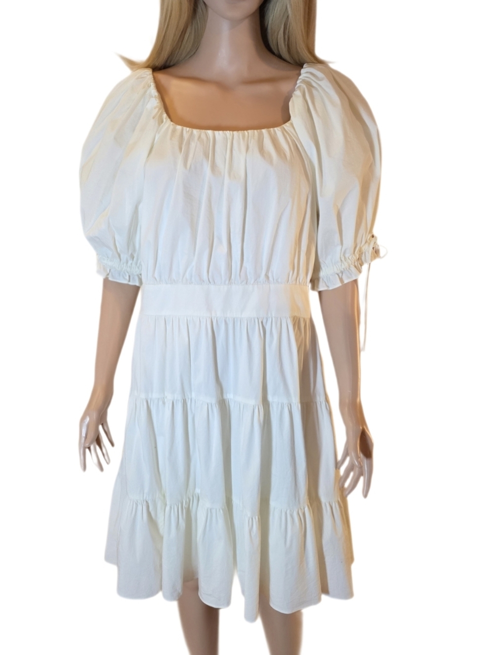 Rachel Parcell Soft White/Ivory Puff Sleeve Tiered Mini Dress - Size XL EUC - Picture 6 of 15